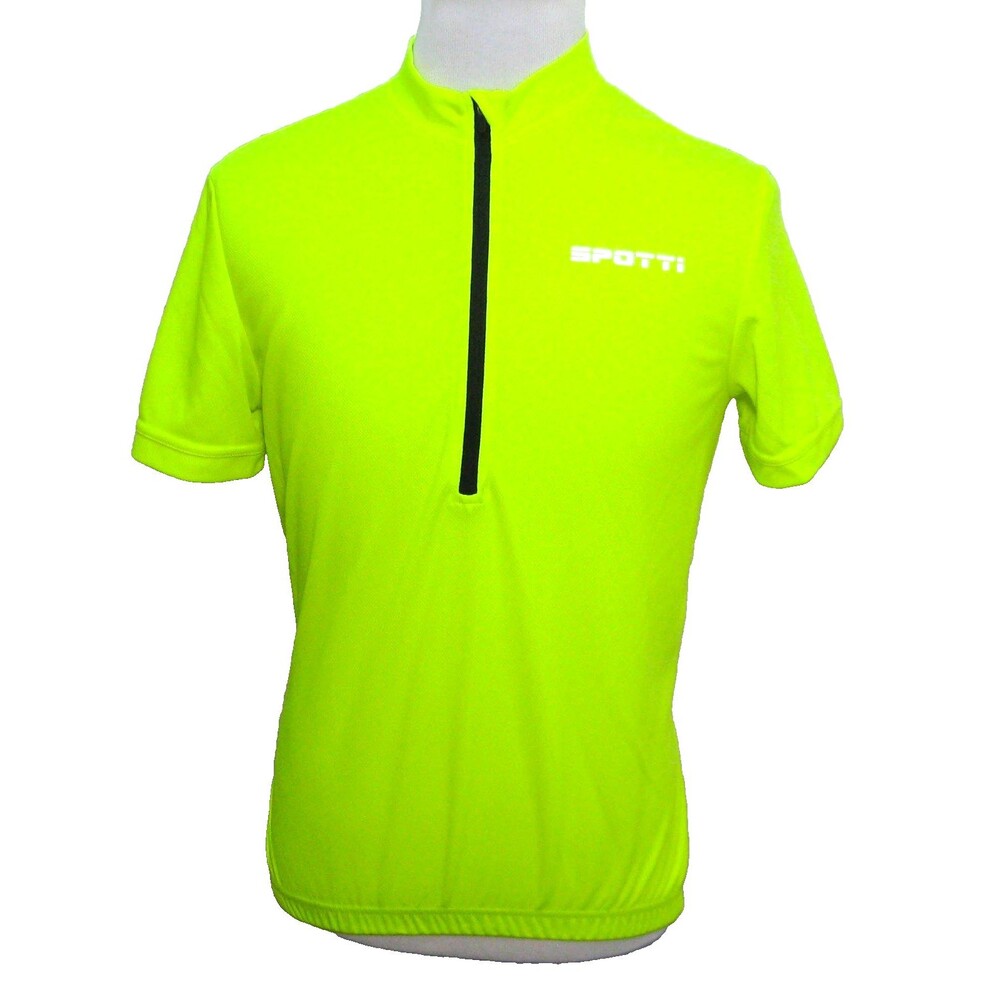 Spotti Cycling Jersey Mens Size Large Neon Yellow Short Sleeve 1/2 Zip Shirt Top